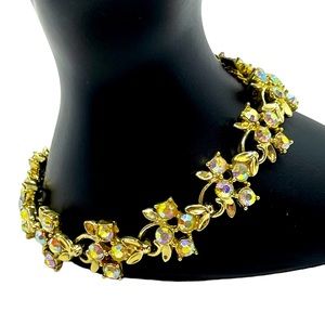 Longcraft Gold tone AB Aurora Borealis Rhinestones Tennis Bracelet vintage